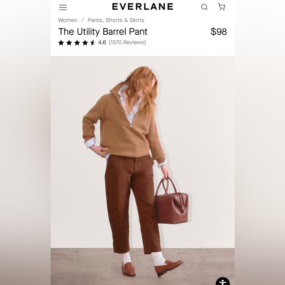 Everlane Organic Cotton Ultility Barrel Pant - Size 16 - Redwood